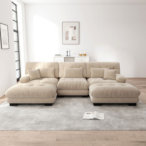 Canapé angle modulaire profond chenille café clair OKMYHOME