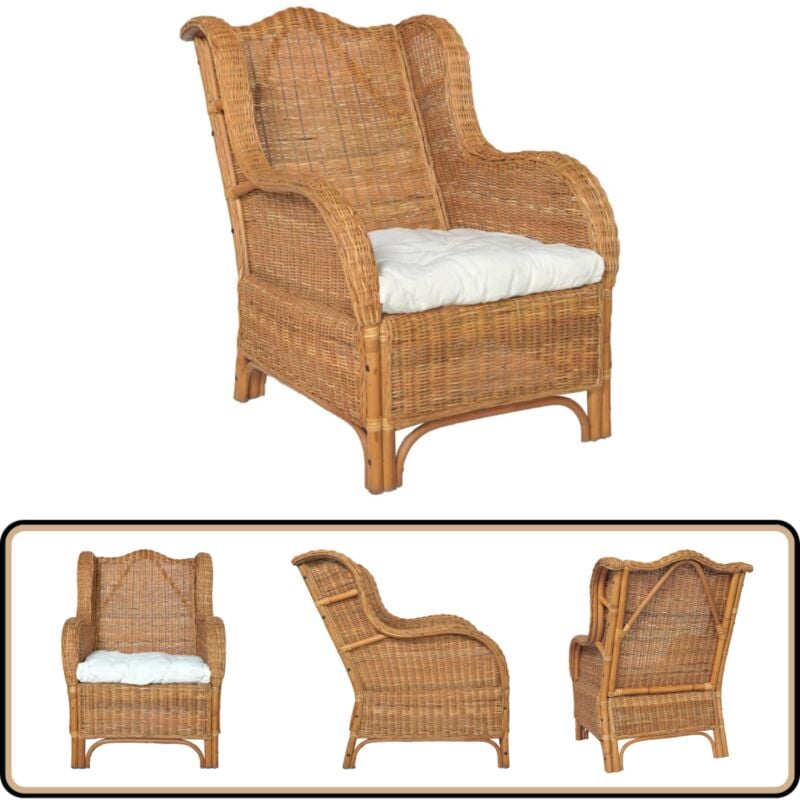 Vidaxl - Canapé avec coussin Marron clair Rotin naturel et lin - Canapé Rotin - Canapé Moderne - Canapé Intérieur - Meuble Salon - Fauteuil Relaxant