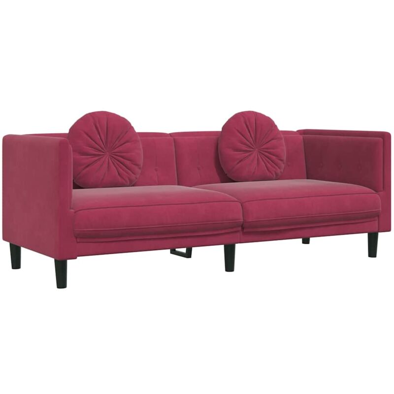 Vidaxl - Canapé avec coussins 3 places rouge bordeaux velours