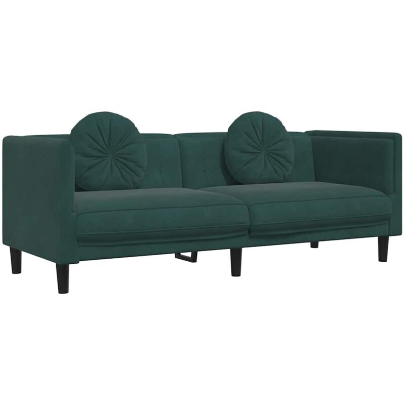 Vidaxl - Canapé avec coussins 3 places vert foncé velours