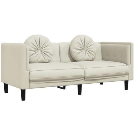 Canapé avec coussins 2 places,Sofa pour Salon,Banquette crème velours CFW776546