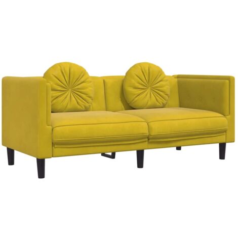 Canapé avec coussins 2 places,Sofa pour Salon,Banquette jaune velours CFW698122