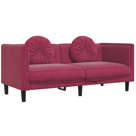 Canapé avec coussins 2 places，Sofa pour Salon，Banquette rouge bordeaux velours CFW593084