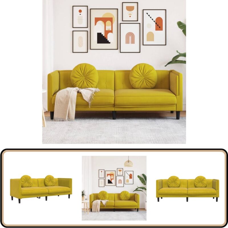 Vidaxl - Canapé avec coussins 3 places jaune velours - Canapé Trois Places - Canapé Velours - Canapé Jaune - Meuble Salon - Fauteuil Relaxant
