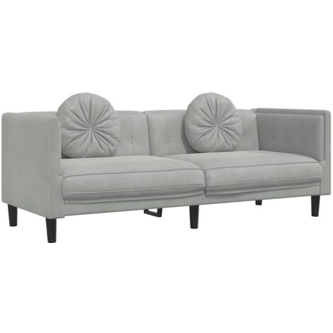Canapé avec coussins 3 places,Sofa pour Salon,Banquette gris clair velours CFW792211