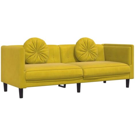 Canapé avec coussins 3 places,Sofa pour Salon,Banquette jaune velours CFW724661