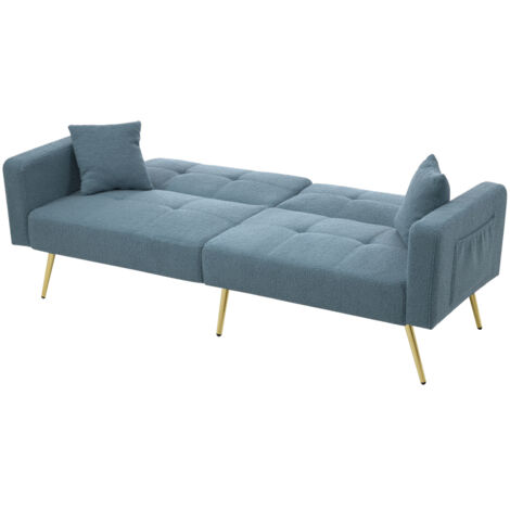 Canapé avec fonction lit angle réglable pieds dorés mousse Bleu Antique 175x64x72 cm ZIPSOFA