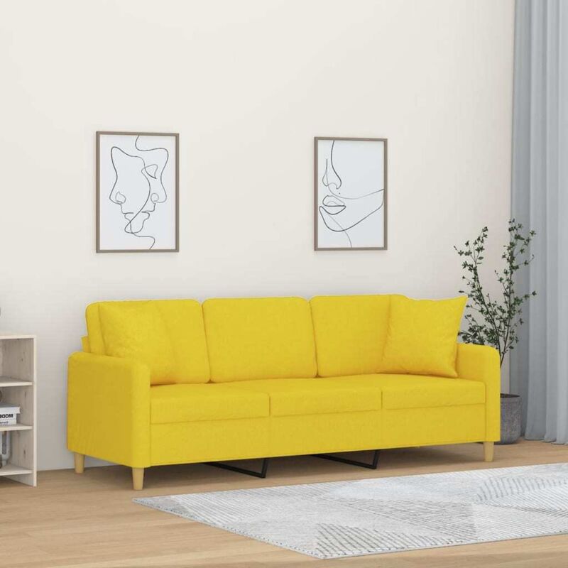 Vidaxl - Canapé 3 places avec oreillers jaune clair 180 cm tissu