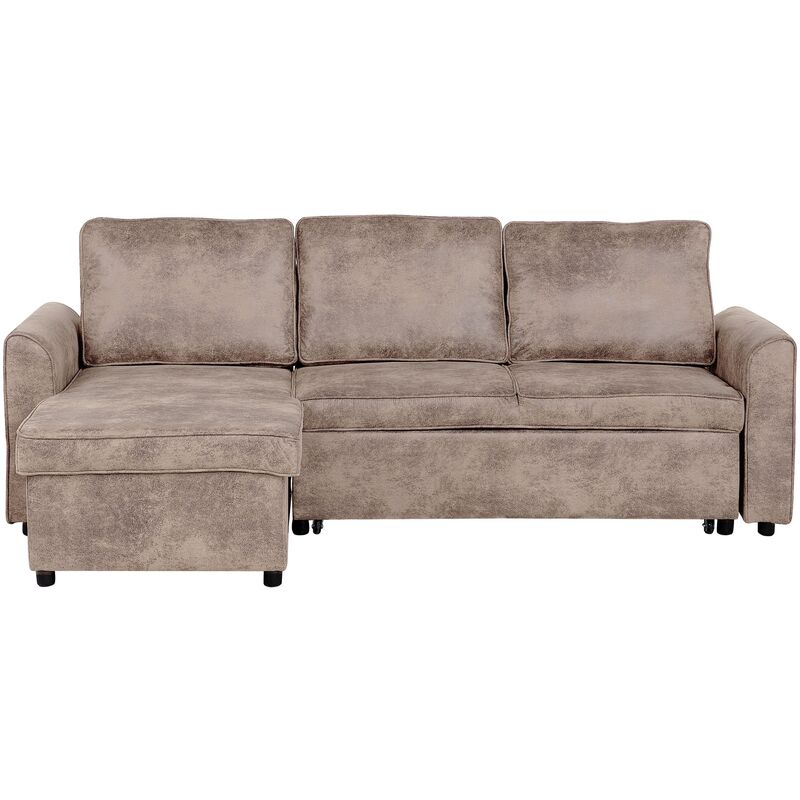 Beliani - Canapé angle côté droit convertible en simili-cuir marron 3 places NARNES