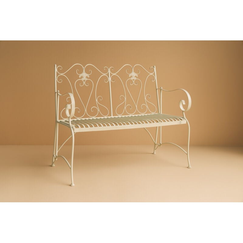 Biscottini - Banc d'extérieur en fer 113x58x94 cm Canapé de jardin et d'entrée Banc en métal blanc Chaise d'extérieur et d'intérieur 2 places