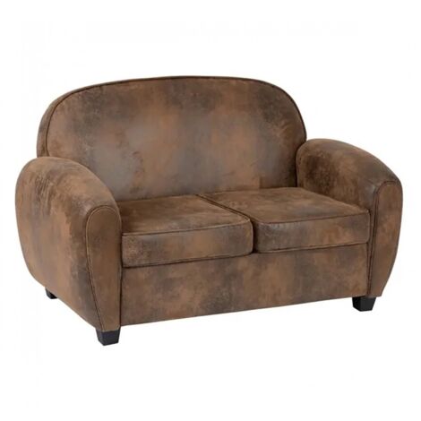 Canapé Banquette 2 places aspect cuir vieilli marron - Longueur 133 x Profondeur 80,5 x Hauteur 79 cm