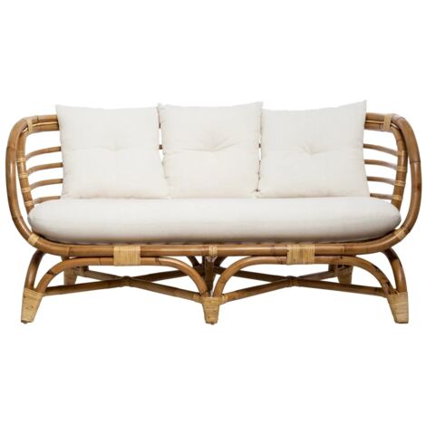 Canapé, banquette 2 places en rotin coloris beige / marron - Longueur 146.5 x Profondeur 75 x Hauteur 79 cm