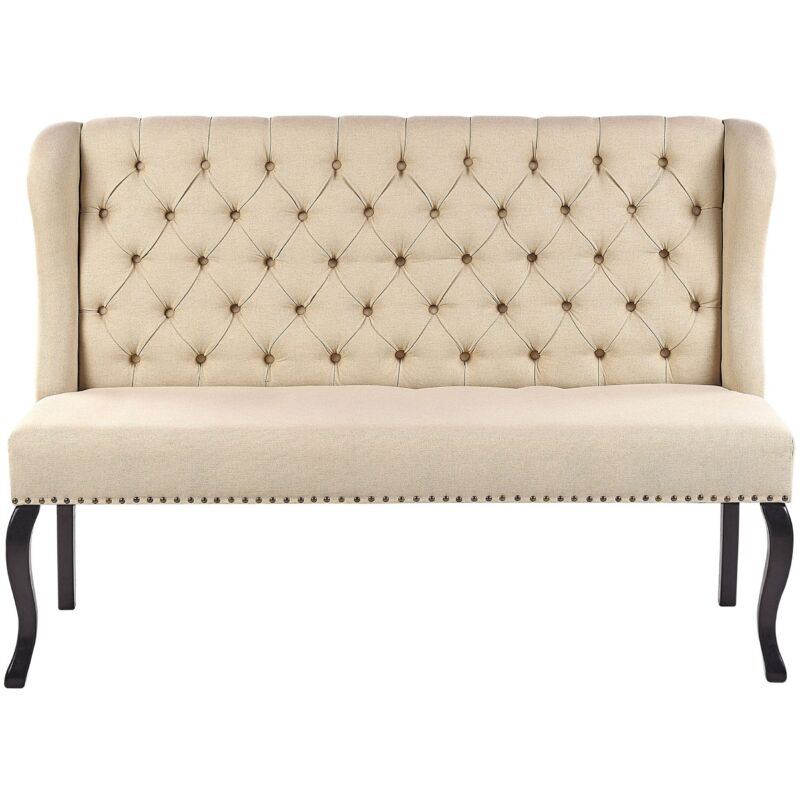 Beliani - Canapé Banquette 2 Places en Tissu Beige avec Piétement Noir en Bois et Haut Dossier Capitonné pour Salon ou Couloir Vintage Classique