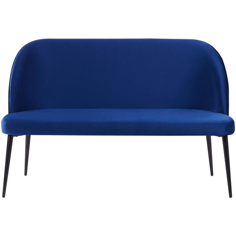 Beliani - Canapé Banquette 2 Places avec Revêtement en Velours Bleu Foncé et Piètement en Métal Noir pour Salon Couloir ou Cuisine Glamour et Rétro