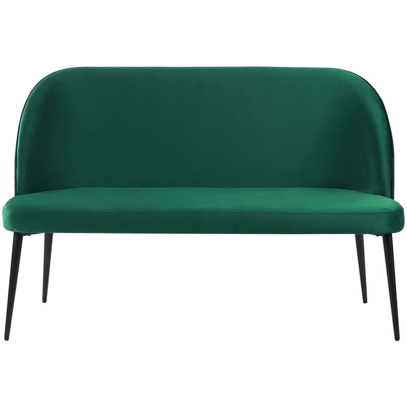 Beliani - Canapé Banquette 2 Places avec Revêtement en Velours Vert Foncé et Piètement en Métal Noir pour Salon Couloir ou Cuisine Glamour et Rétro