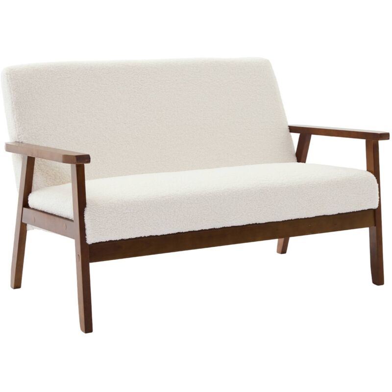 Sweeek - Banquette canapé 2 places en bois teinté noyer clair et tissu bouclette. Isak. l 114 x p 69.5 x h 73cm
