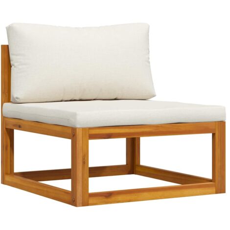 Canapé/Banquette central sectionnel et coussin blanc crème Bois d'acacia MJU7548
