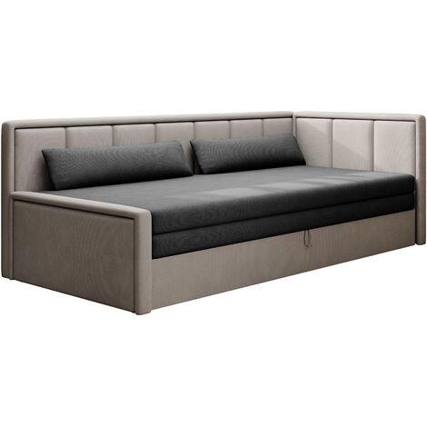 Canapé banquette convertible 3 places tissu doux Figo 214cm-Beige clair-angle gauche