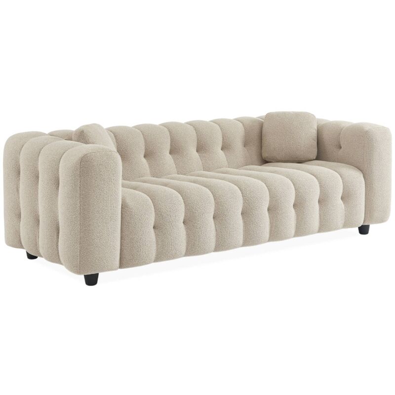 Canapé 3 places en bouclette texturée capitonné structure bois d'eucalyptus et contreplaqué Bouclette texturée Beige
