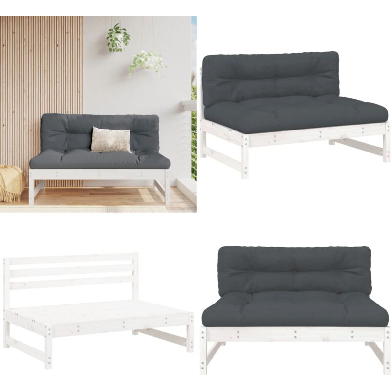Canapé central 120x80 cm blanc bois de pin massif - Canapé Extérieur - Mobilier De Jardin - Canapé Sectionnel - Canapé En Bois - Jardin - Home &