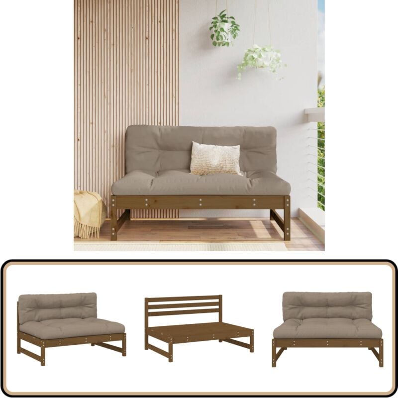 Canapé central 120x80 cm marron miel bois de pin massif - Canapé Extérieur - Mobilier De Jardin - Canapé Sectionnel - Jardin - Terrasse