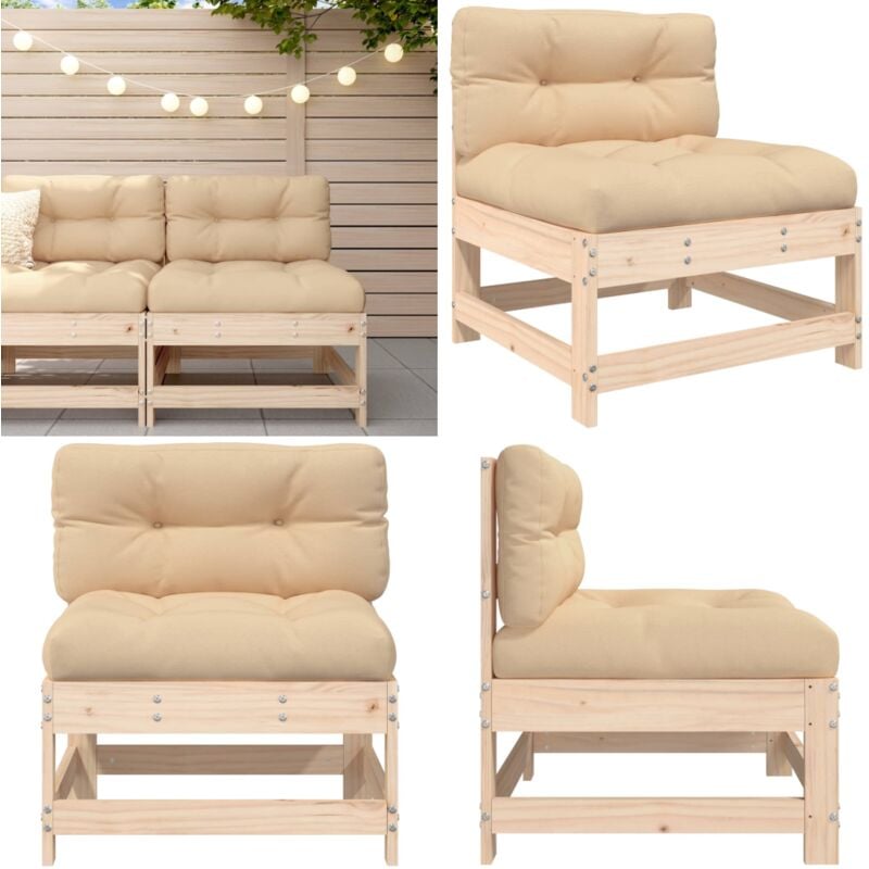 Canapé central avec coussins bois de pin massif - Canapé De Jardin - Mobilier De Jardin - Canapé Extérieur - Meubles De Jardin - Chaise Longue - Home