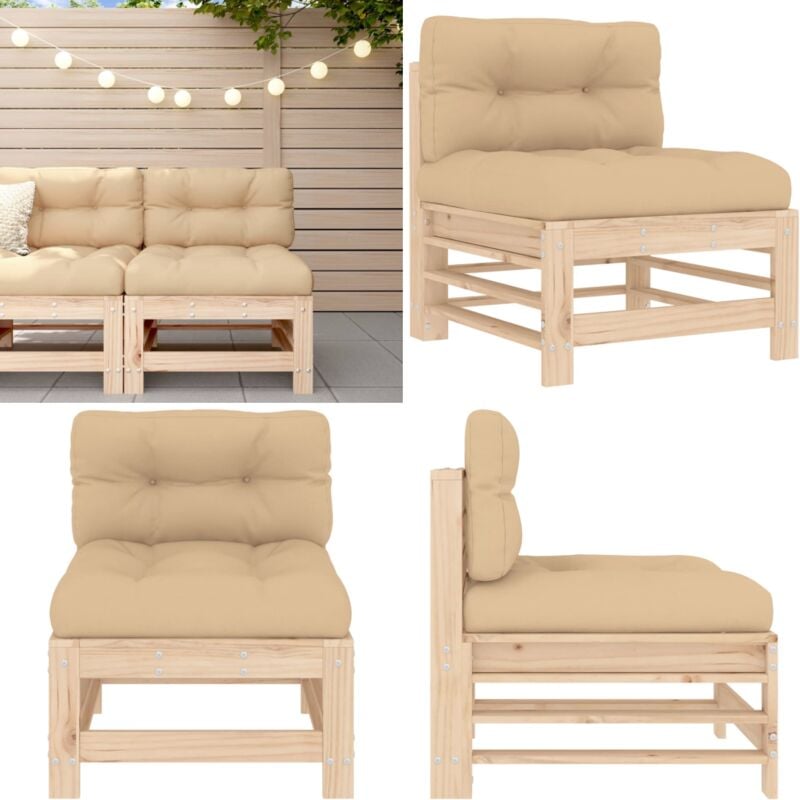 Canapé central avec coussins bois de pin massif - Canapé De Jardin - Canapé Extérieur - Mobilier De Jardin - Meubles De Jardin - Canapé Modulaire