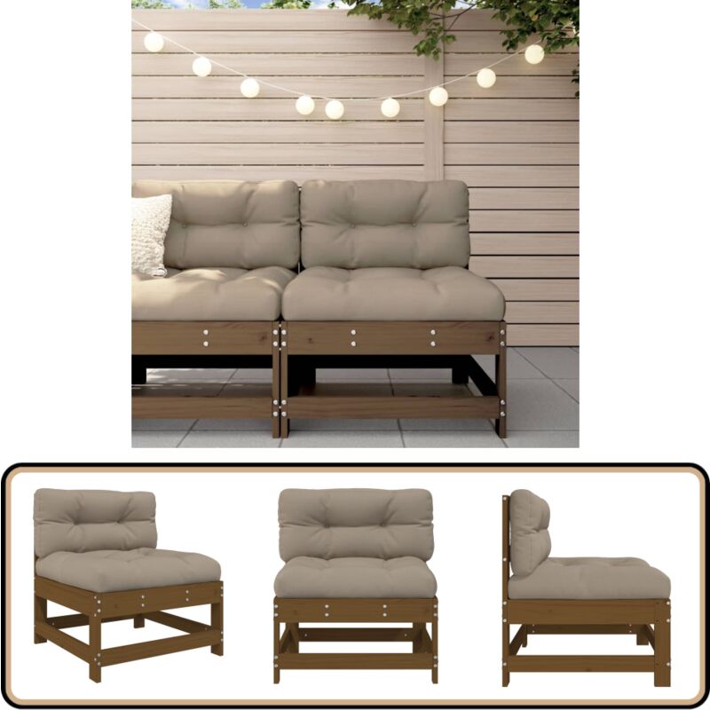 Canapé central avec coussins marron miel bois de pin solide - Canapé De Jardin - Mobilier De Jardin - Canapé Extérieur - Meubles De Jardin - Chaise