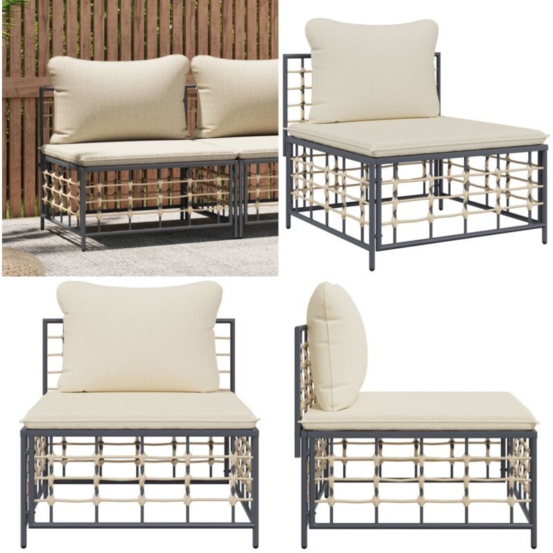 Canapé central de jardin avec coussin beige résine tressée - Canapé De Jardin - Mobilier De Jardin - Canapé Extérieur - Rotin Poly - Chaise Lounge