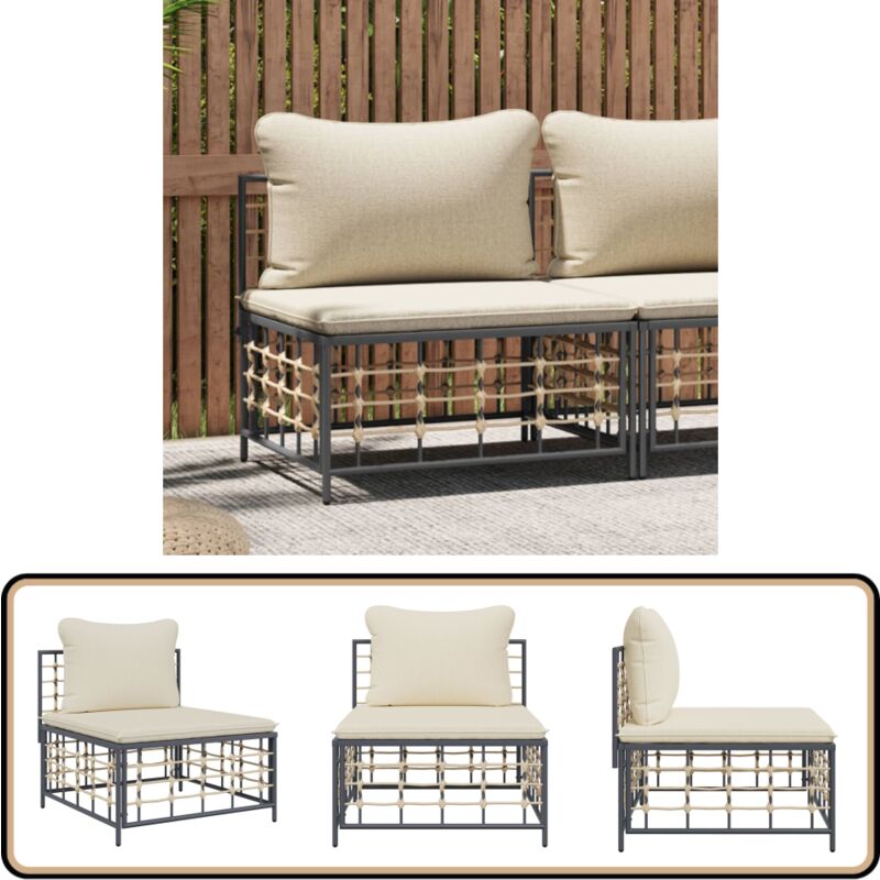 Canapé central de jardin avec coussin beige résine tressée - Canapé De Jardin - Mobilier De Jardin - Canapé Extérieur - Rotin Poly - Chaise Lounge