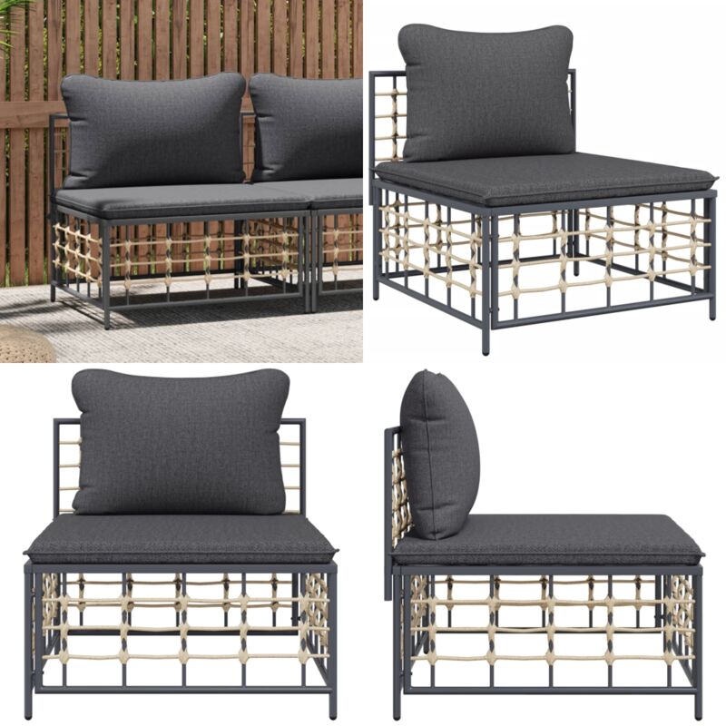 Canapé central de jardin avec coussin gris foncé résine tressée - Canapé Jardin - Mobilier Extérieur - Salon De Jardin - Ensemble De Jardin - Chaise