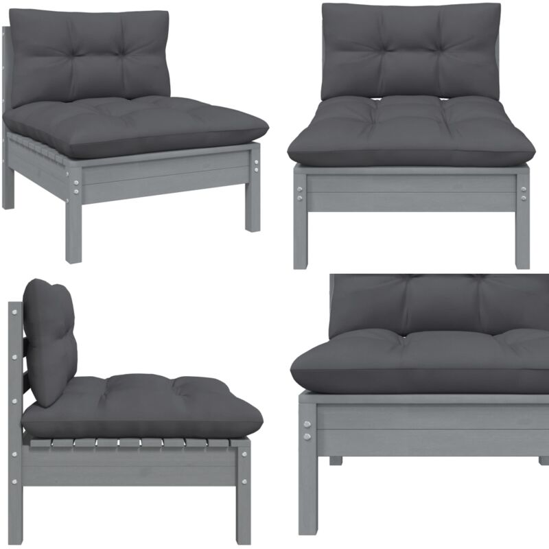 Canapé central de jardin avec coussins anthracite Gris Pin - Canapé De Jardin - Mobilier De Jardin - Canapé Extérieur - Salon De Jardin - Ensemble De