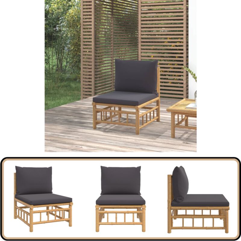 Canapé central de jardin avec coussins gris foncé bambou - Canapé De Jardin - Mobilier De Jardin - Canapé Extérieur - Bamboo Furniture - Chaise Longue