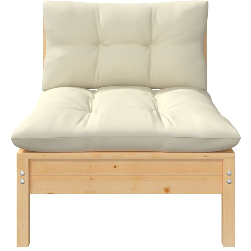 Vidaxl - Canapé central de jardin avec coussins crème Bois de pin massif