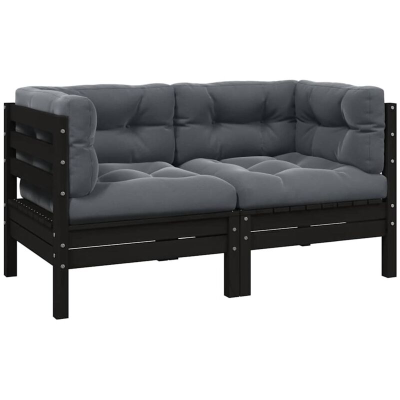 Vidaxl - Canapé 2 places de jardin et coussins Noir Bois de pin solide