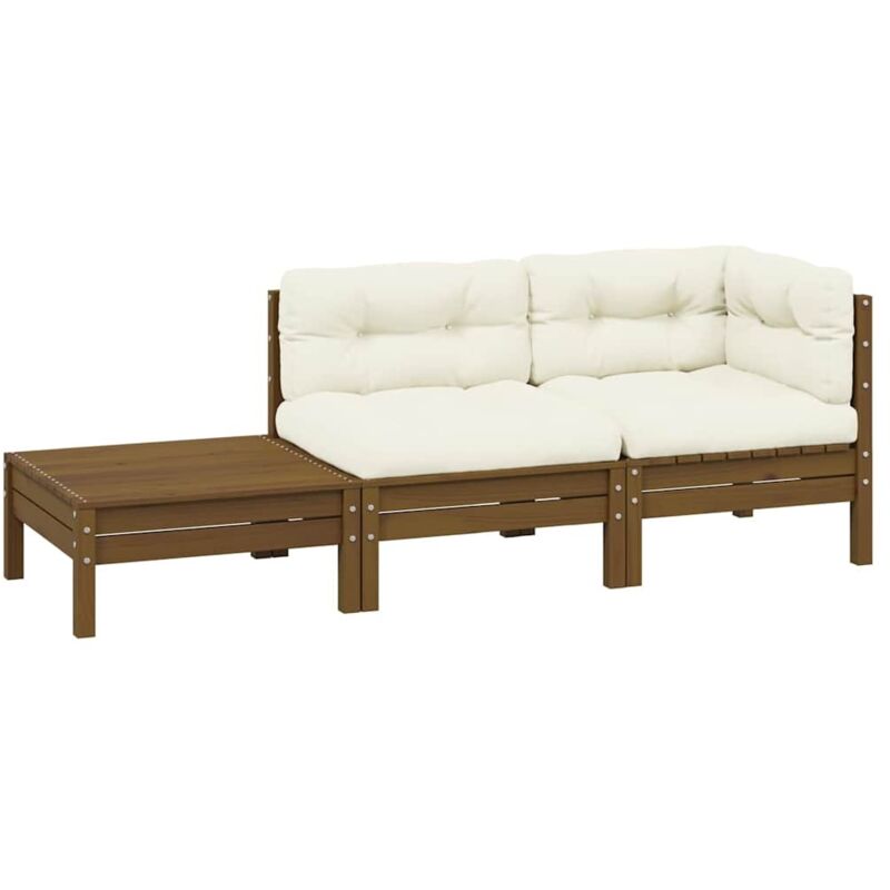 Salon de jardin 3 pcs avec coussins crème bois de pin massif Vidaxl