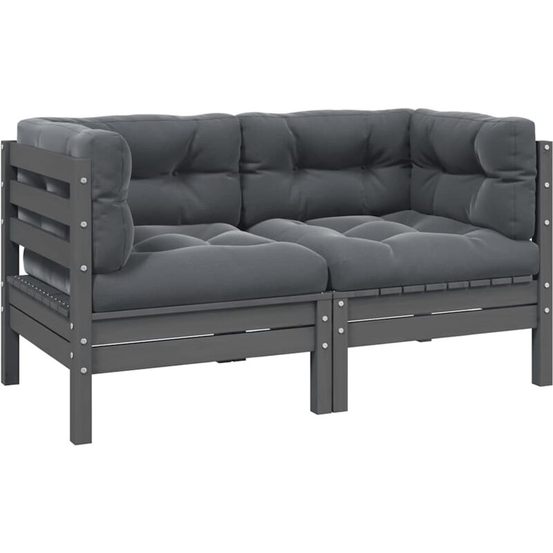 Canapé 2 places de jardin et coussins Gris Bois de pin solide Vidaxl