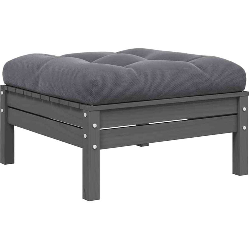 Repose-pied de jardin avec coussin anthracite Bois de pin gris Vidaxl