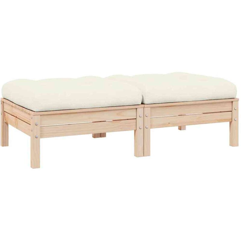 Canapé 2 places de jardin et coussins crème Bois de pin solide - Vidaxl