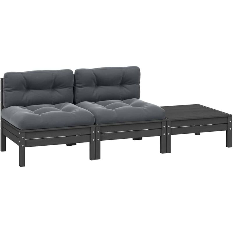 Salon de jardin 3 pcs avec coussins Gris Bois de pin massif Vidaxl