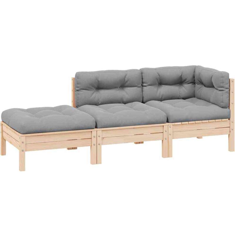 Vidaxl - Salon de jardin 3 pcs avec coussins gris Bois de pin solide