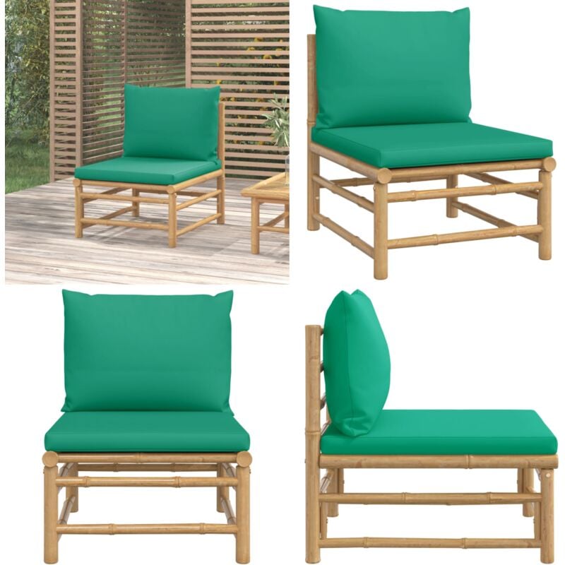 Canapé central de jardin avec coussins vert bambou - Canapé De Jardin - Mobilier De Jardin - Canapé Extérieur - Bamboo Furniture - Chaise Longue