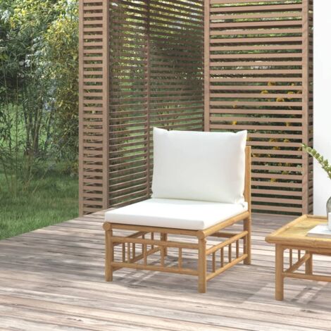 Canapé central de jardin avec coussins，Canapé d'extérieur，Banquette / Sofa / Divan de jardin blanc crème bambou MEMV114512 MaisonChic