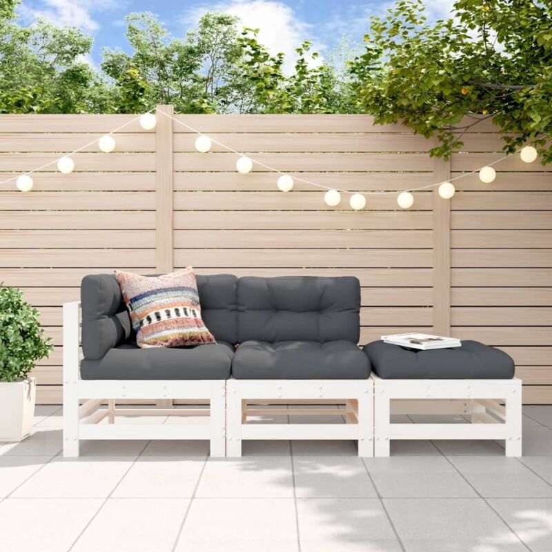 Vidaxl - Salon de jardin 3 pcs blanc bois massif de pin