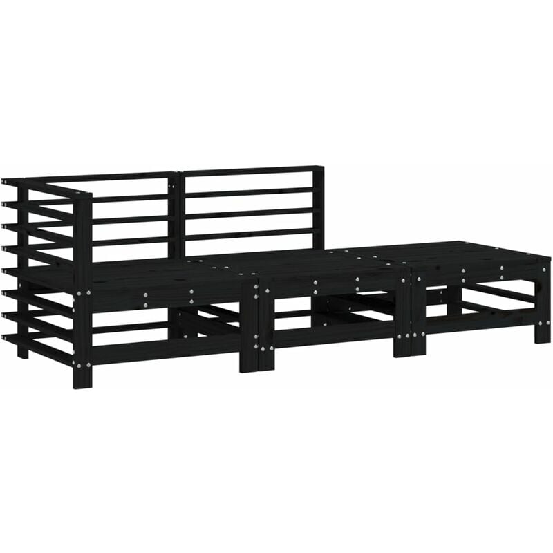 Salon de jardin 3 pcs noir bois massif de pin Vidaxl