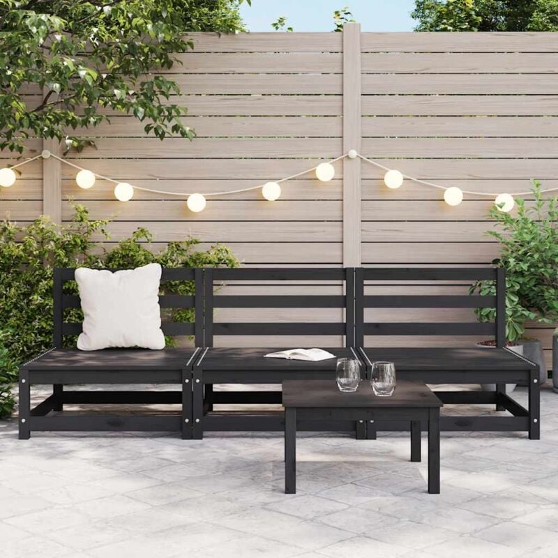 Vidaxl - Canapés centraux de jardin 3 pcs Noir Bois de pin massif