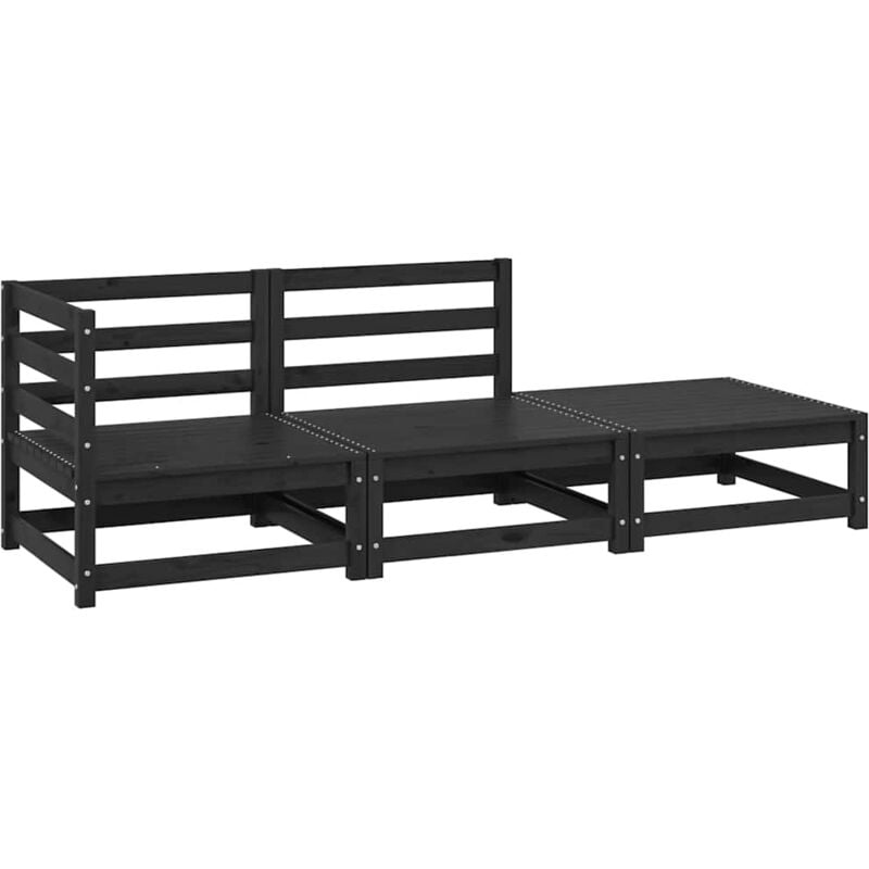 Salon de jardin 3 pcs noir bois de pin massif