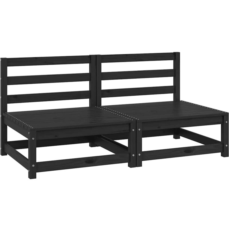 Canapés centraux de jardin 2 pcs Noir Bois de pin massif
