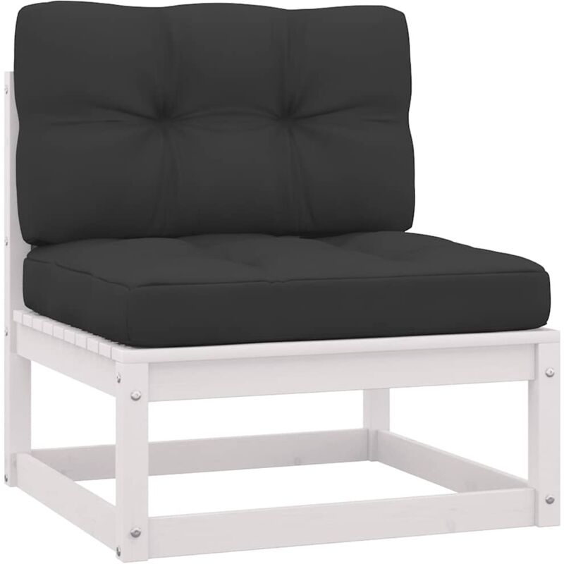 Canapé central de jardin coussins anthracite Blanc Pin massif