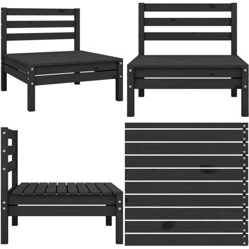 Canapé central de jardin noir bois de pin massif - Canapé De Jardin - Mobilier De Jardin - Canapé Extérieur - Meubles De Jardin - Bois De Pin - Home